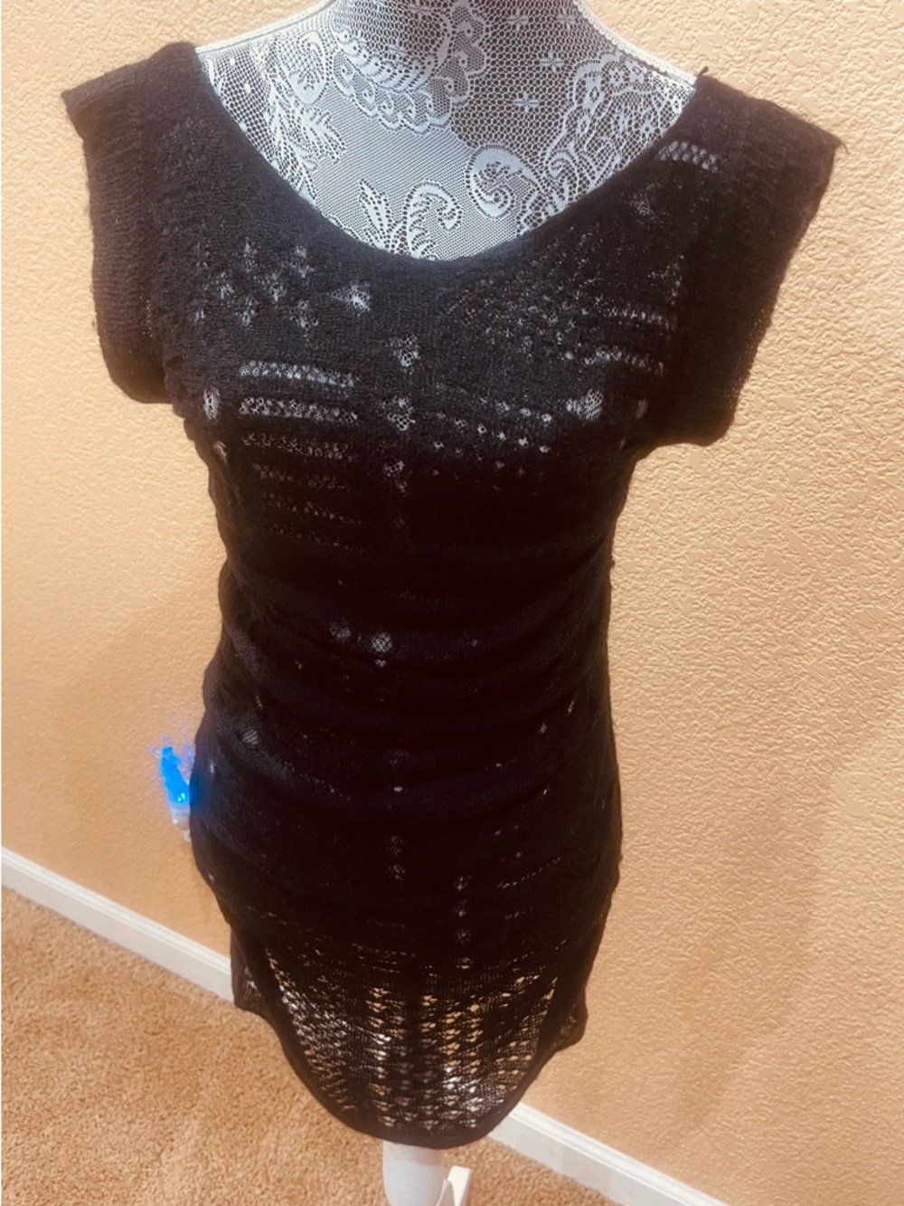 Arden B Black Crochet Short Sleeve Dress